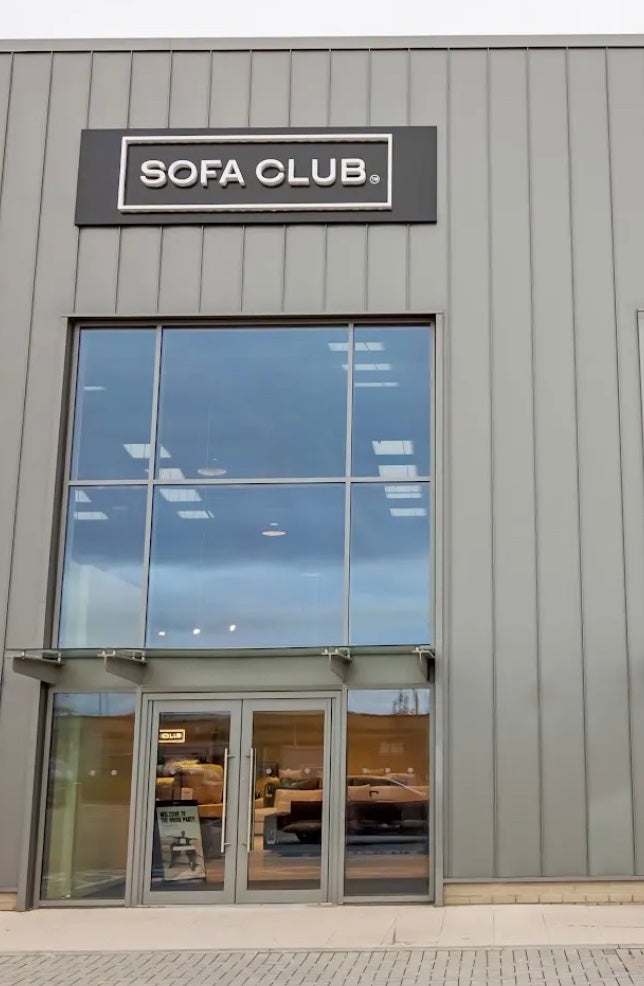 Sofa Club sign and left entrance of the Edinburgh showroom, mobile crop