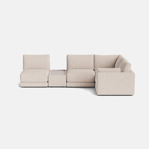 Zaya Textured Boucle Right Corner Sofa Open End + Table - Stone Whisper
