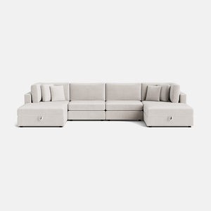 Lisbon Textured Chenille XL U Shape Footstool End Sofa - Hushed Linen