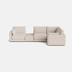 Zaya Textured Boucle Right Corner Sofa Closed End + Table - Stone Whisper