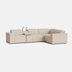 Juno Real Leather Large Right Corner & Console Motion Sofa - Stone Oat