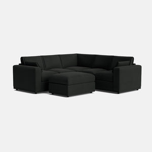Edgware Luxe Chenille Double Corner Sofa & Small Footstool Set - Deep Charcoal