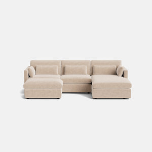 Sian Luxe Chenille Right Chaise Corner Sofa and Footstool Set - Stone Haven
