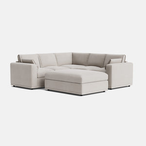 Edgware Luxe Chenille Double Corner Sofa & Footstool Set - Pale Linen