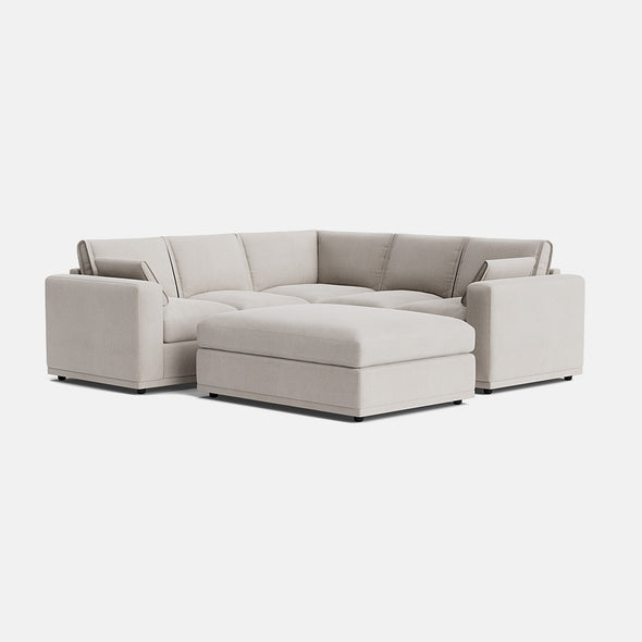 Edgware Luxe Chenille Double Corner Sofa & Footstool Set - Pale Linen
