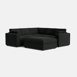 Edgware Luxe Chenille Double Corner Sofa & Footstool Set - Deep Charcoal