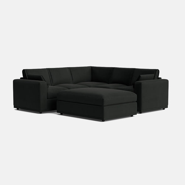 Edgware Luxe Chenille Double Corner Sofa & Footstool Set - Deep Charcoal
