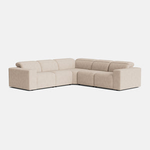 Juno Real Leather Double Corner Motion Sofa - Stone Oat