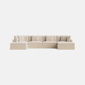 Lila Natural Linen Blend Loose Covers XL U-Shape Sofa Footstool End - Crisp Linen