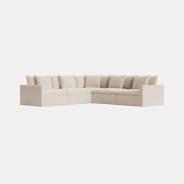 Lila Double Corner SC18818-13 in Natural Linen Blend Crisp Linen — front-facing corner view, approved model v3, frame 5, cover