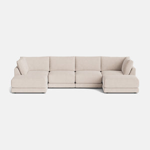 Zaya Textured Boucle XL U Shape Sofa Footstool End Sofa - Stone Whisper