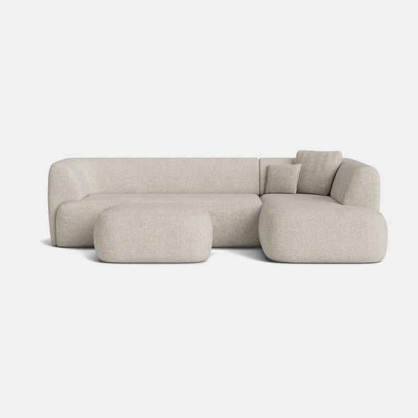  Hoxton Textured Boucle Right Corner Sofa & Footstool Set - Dusty Cream  - OUTLET - Outlet