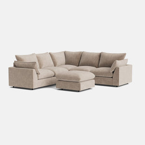 Berlin Luxe Chenille Double Corner & Footstool Set - Sand Dune