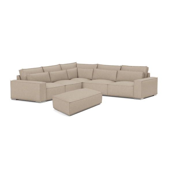 Broadgate Textured Velvet Double Corner & Footstool Set - Biscuit Beige