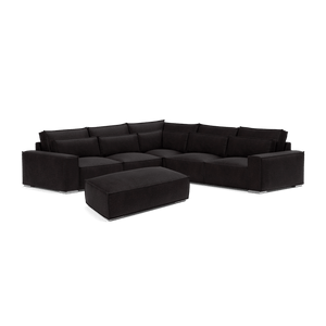 Broadgate Textured Velvet Double Corner & Footstool Set - Iron Mountain V2