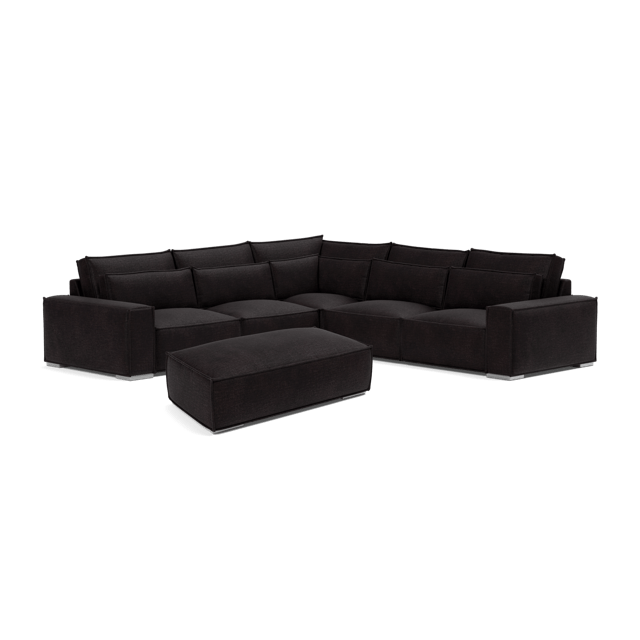 Broadgate Textured Velvet Double Corner & Footstool Set - Iron Mountain V2