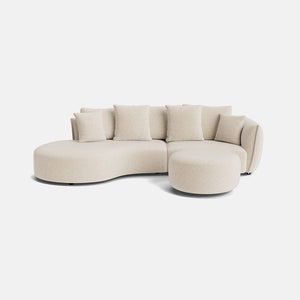 Carmen Soft Woven Texture Left Medium Corner Sofa & Footstool Set - Parchment Beige