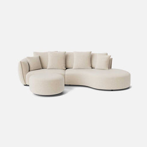 Carmen Soft Woven Texture Right Medium Corner Sofa & Footstool Set - Parchment Beige