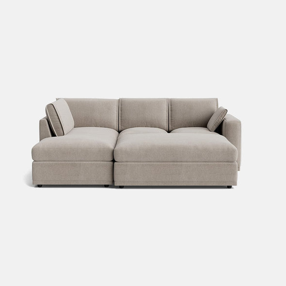 Edgware Luxe Chenille Left Corner Sofa & Footstool Set - Pale Linen