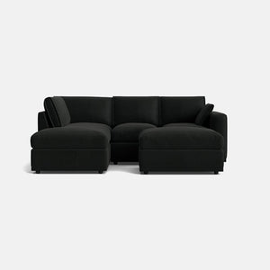 Edgware Luxe Chenille Left Corner Sofa & Small Footstool Set - Deep Charcoal