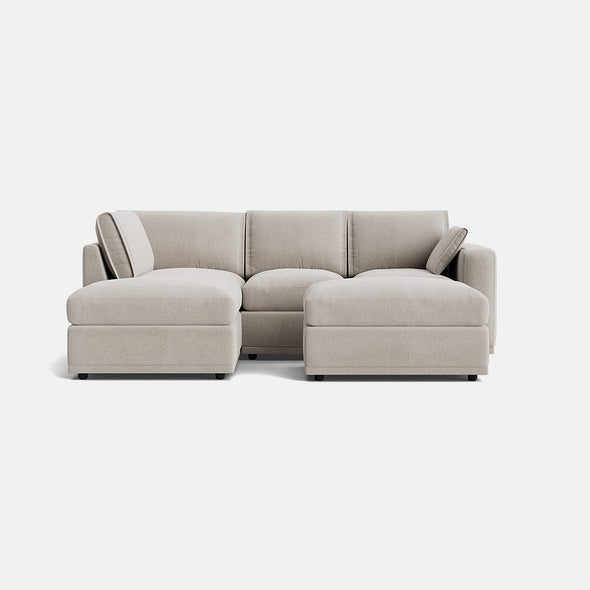  Edgware Luxe Chenille Left Corner Sofa & Small Footstool Set - Pale Linen  - OUTLET - Outlet