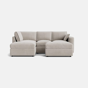 Edgware Luxe Chenille Left Corner Sofa & Small Footstool Set - Pale Linen