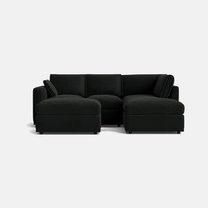 Edgware Luxe Chenille Right Corner Sofa & Small Footstool Set - Deep Charcoal