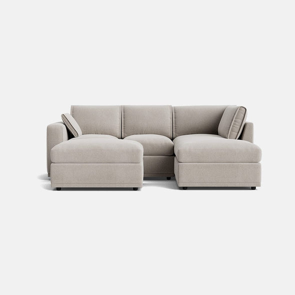  Edgware Luxe Chenille Right Corner Sofa & Small Footstool Set - Pale Linen  - OUTLET - Outlet