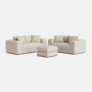 Niko Luxe Chenille 3 & 2 Seater & Footstool Set - Cool Cream