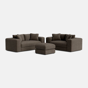 Niko Luxe Chenille 3 & 2 Seater & Footstool Set - Moody Mocha