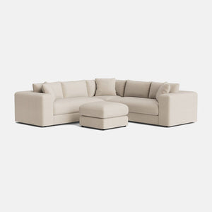 Niko Luxe Chenille Double Corner Sofa & Footstool Set - Cool Cream