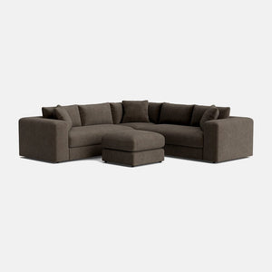 Niko Luxe Chenille Double Corner Sofa & Footstool Set - Moody Mocha