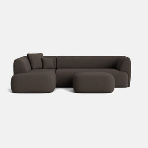 Hoxton Textured Chenille Left Corner Sofa & Footstool Set - Cocoa Powder